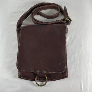 FRYE Brown Leather Crossbody Bag Messenger Flap Contrast Stitch Vintage